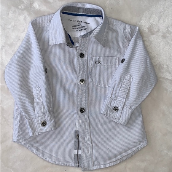 Boys Calvin Klein button down gray white shirt 18M - Picture 2 of 10